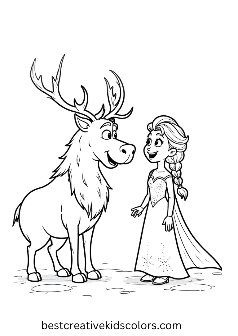 Sven Sniffing Snow While Elsa Laughs