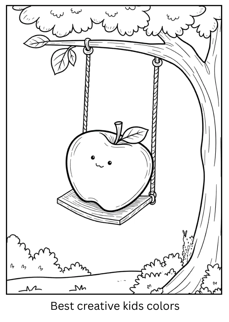 Swinging Apple Cartoon Coloring Page