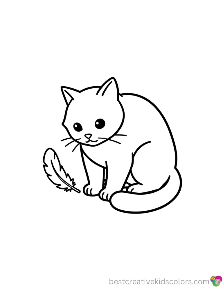 A Thanksgiving cat calmly drops a small soft feather inside thanksgiving cat coloring page.