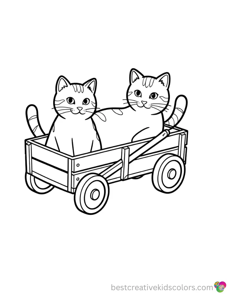 Thanksgiving cat coloring pages perfectly shows a Thanksgiving cat pulling a wooden cart.