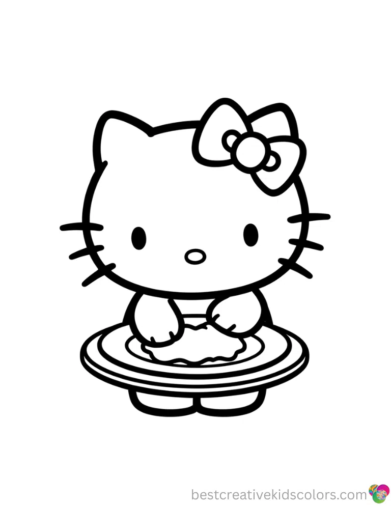 Thanksgiving coloring pages hello kitty perfectly shows Hello Kitty washing a dining plate.