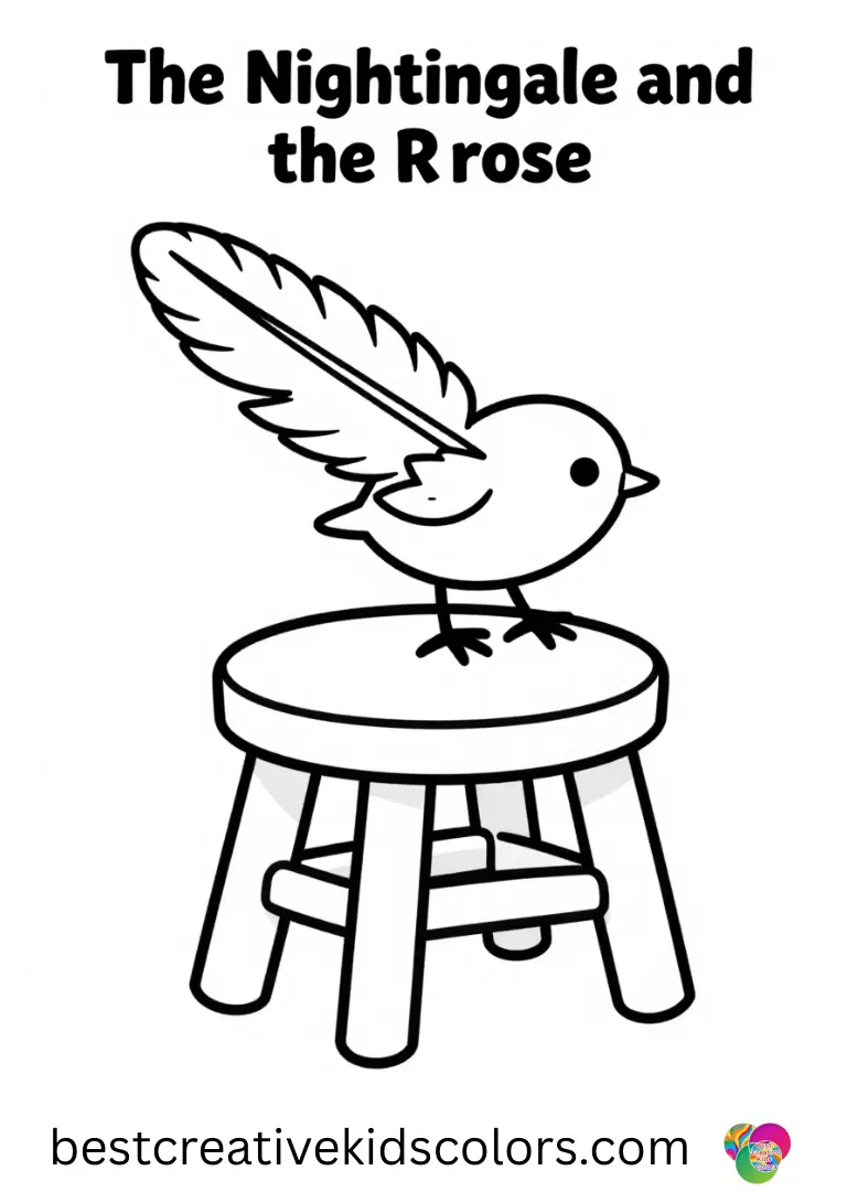 The Nightingale and the rose poem shows a feather drifting onto a stool.