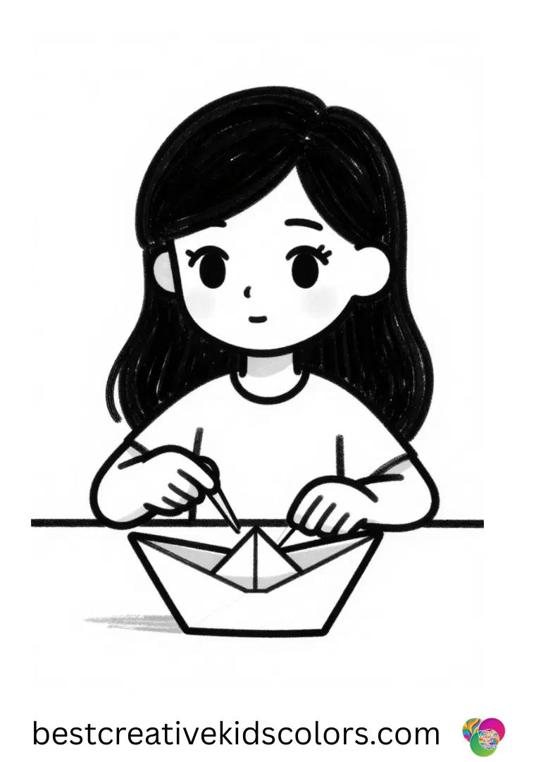 Tiana Princess coloring Page depicts Tiana folding origami boats on a table.