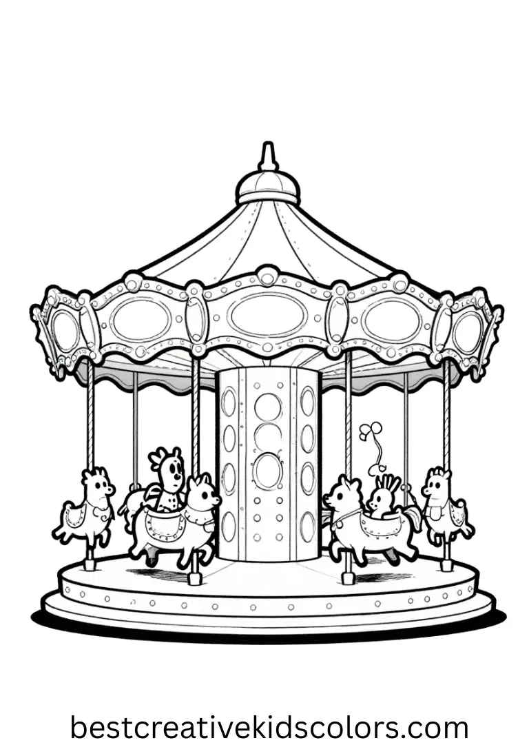 Tim Burton Coloring sheets Tim Burton Coloring sheets show quirky characters exploring a moonlit carnival with twisted rides.