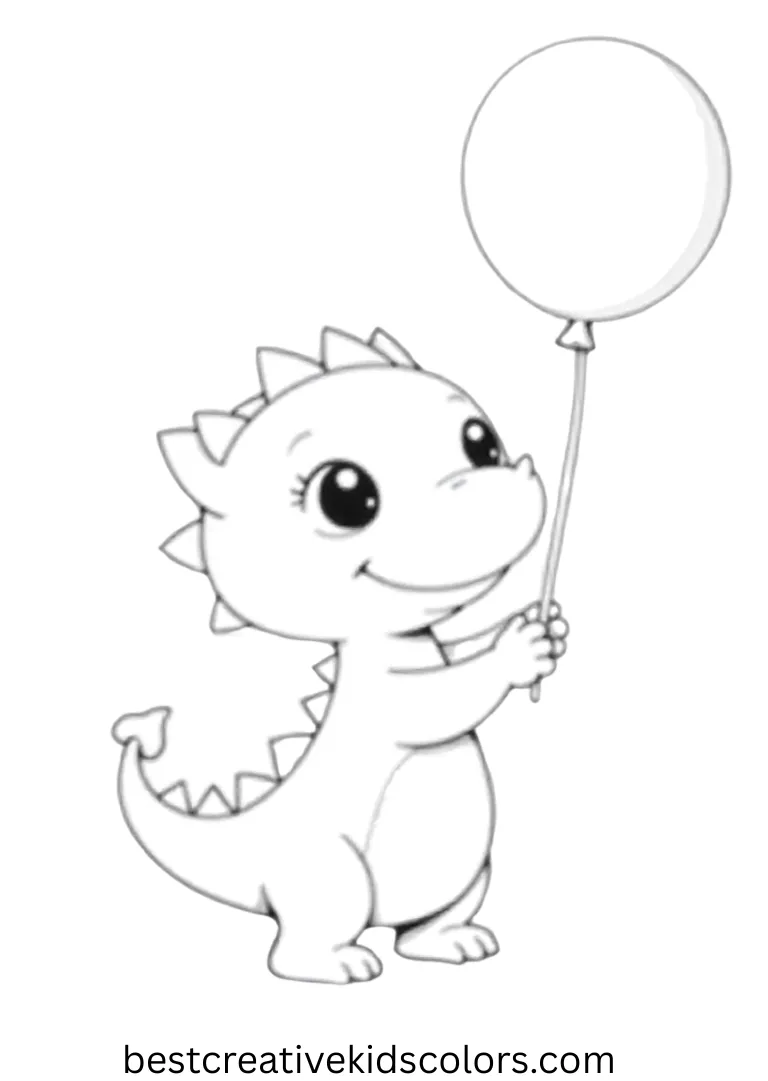 Tiny Dragon Drawing Page With Balloon