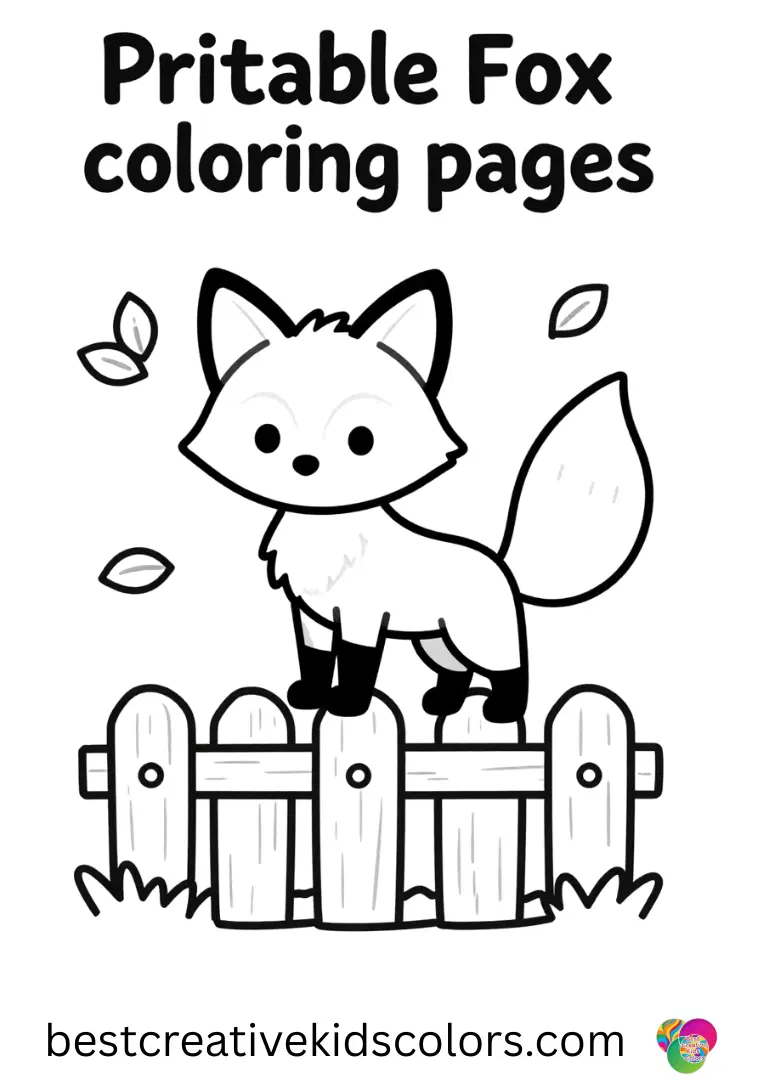 Adorable fox with a big smile coloring page free shows a fox hugging a basket of flowers.