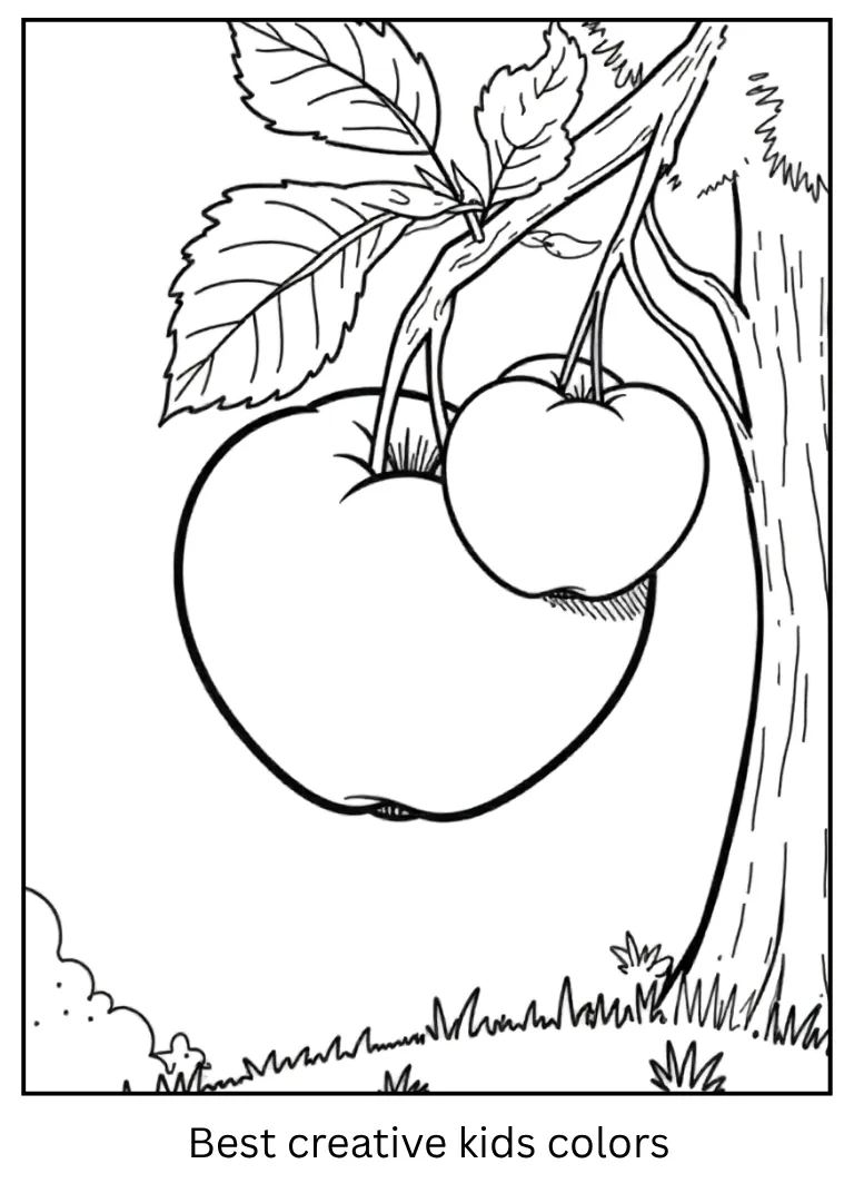 Title Apple in Orchard Scene Coloring Page