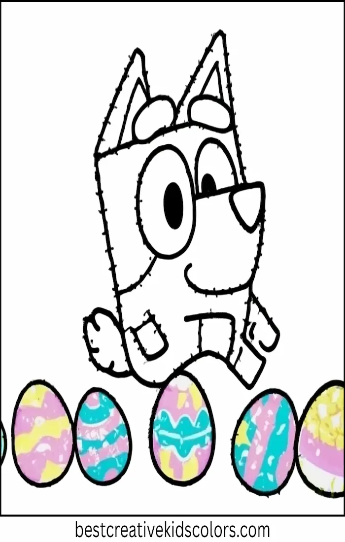 Bluey Hops Over Easter Eggs – Kids Coloring Outline