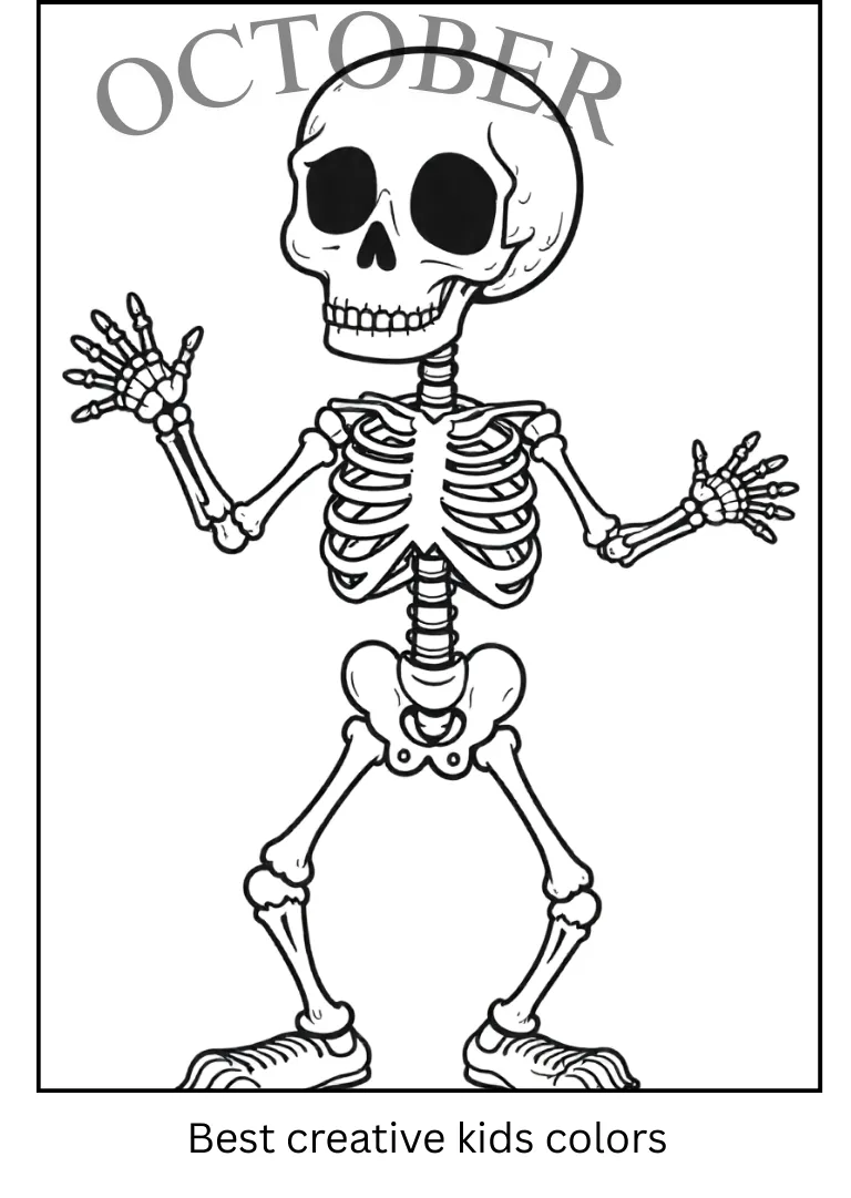 Title Friendly Skeleton October Coloring Outline