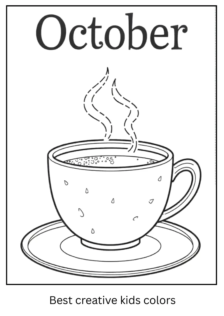 Title October Donuts and Coffee Coloring Outline