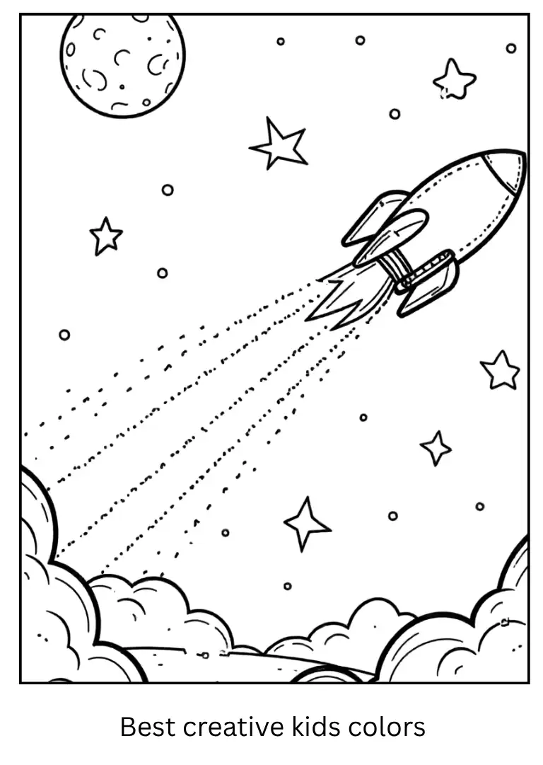 Title Space Scene Coloring Page with Shooting Stars