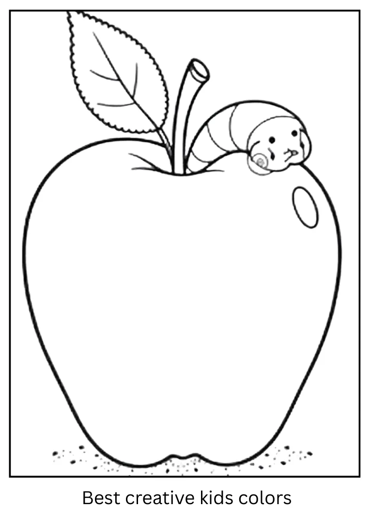 Title Worm Peeking Apple Coloring Page