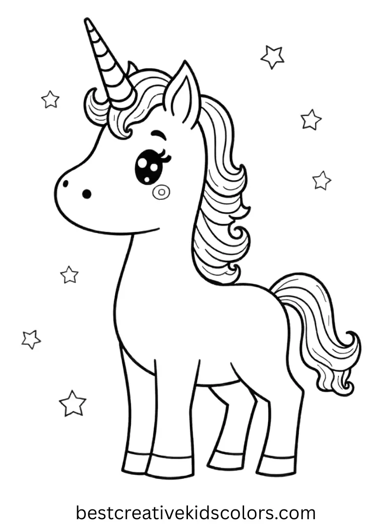 Toddler Friendly Unicorn Coloring Sheet with Stars