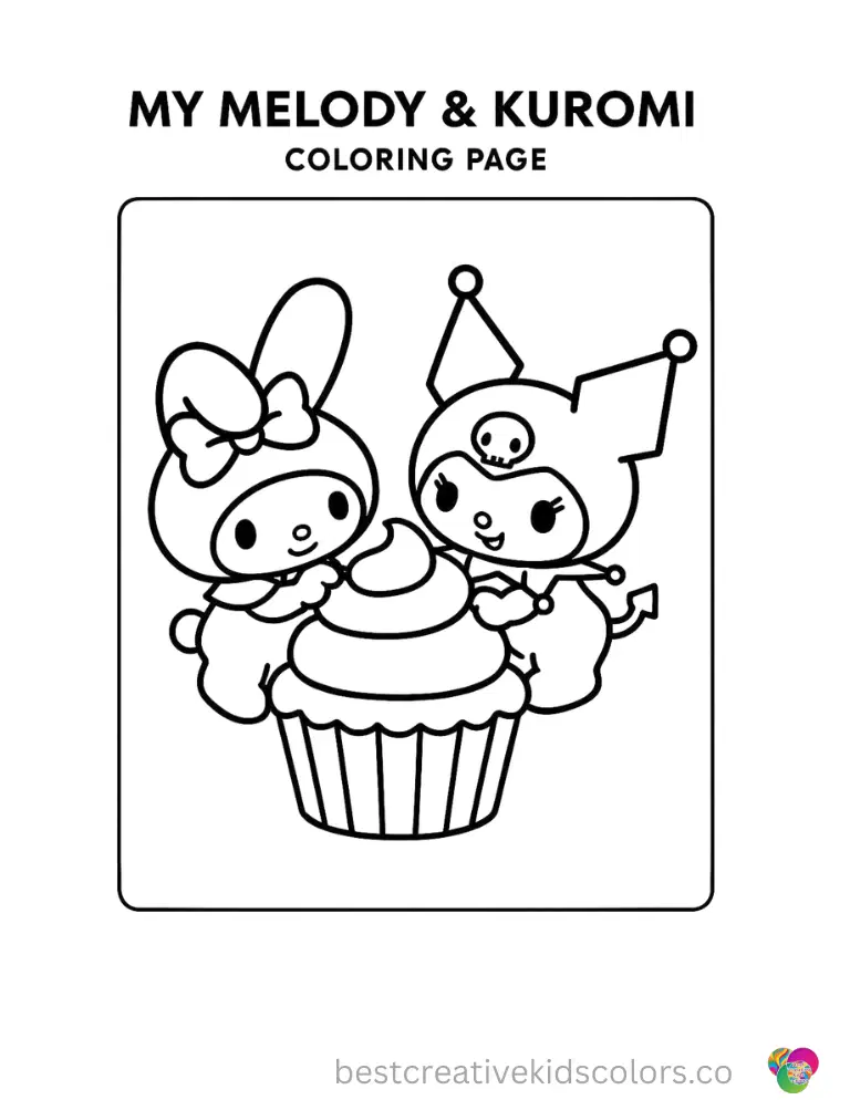 My Melody and Kuromi share a delicious cupcake.