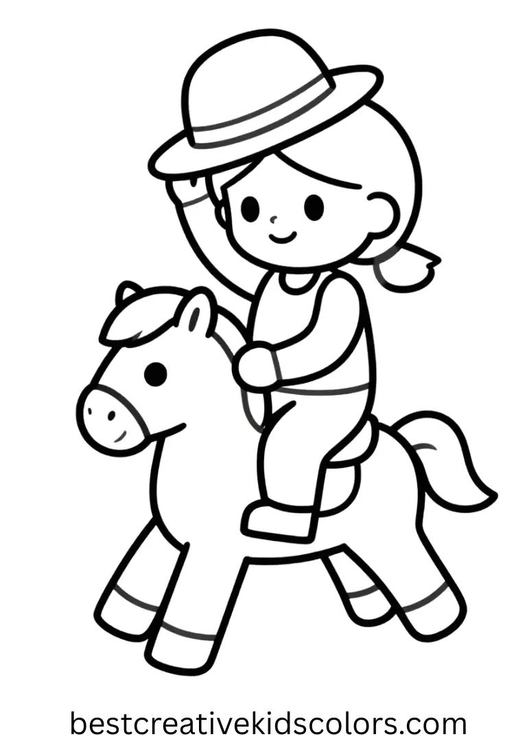 Help Jessie perform heroic cowboy actions in cheerful outlines.