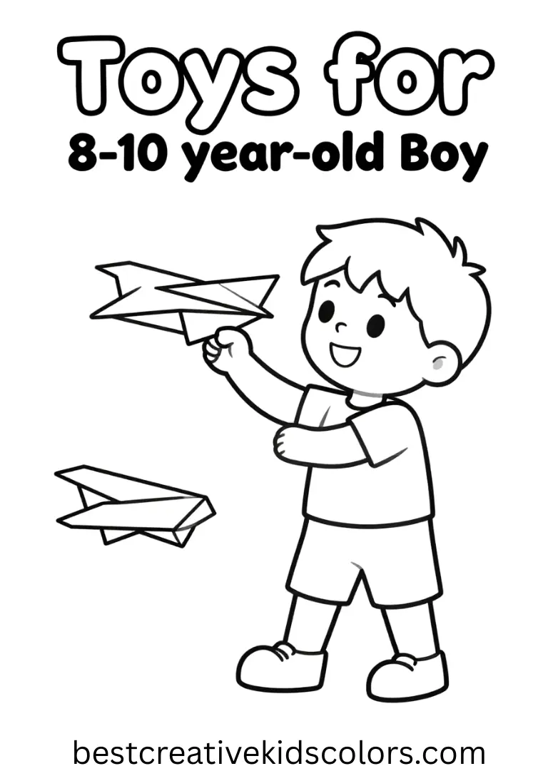 Toys for 8-10 year old boy shows a child building a small paper airplane step by step