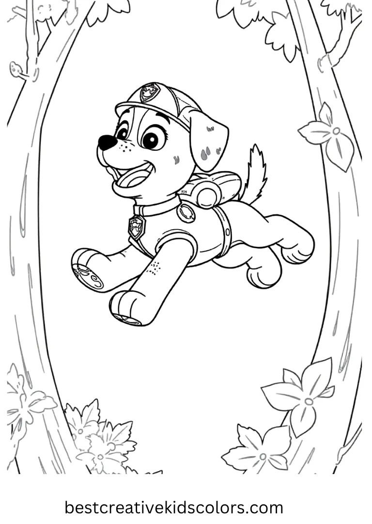 Tracker swings on jungle vines to reach a lost pup hiding in the trees.