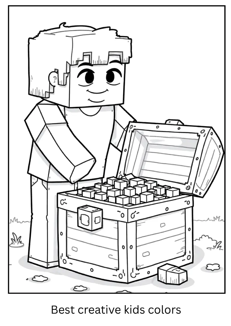 Treasure Chest Discovery – Minecraft Coloring Outline