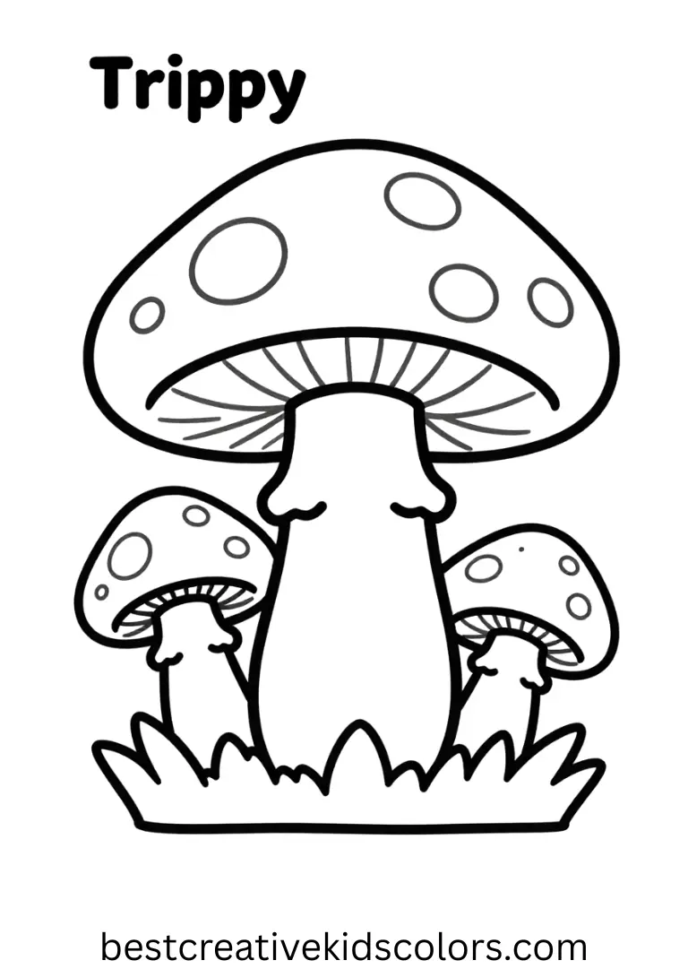 Trippy mushroom coloring page easy features mushrooms with circular spiral designs.