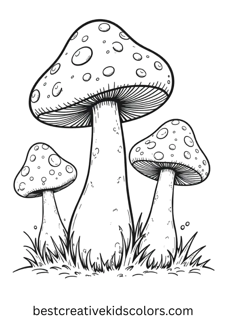 Trippy mushroom coloring page printable features mushrooms with twisting rainbow patterns.