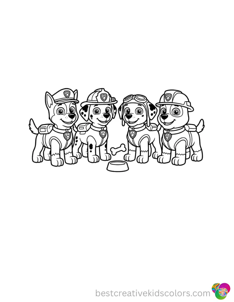 The Paw Patrol pups happily wave their tails against a pure white background.