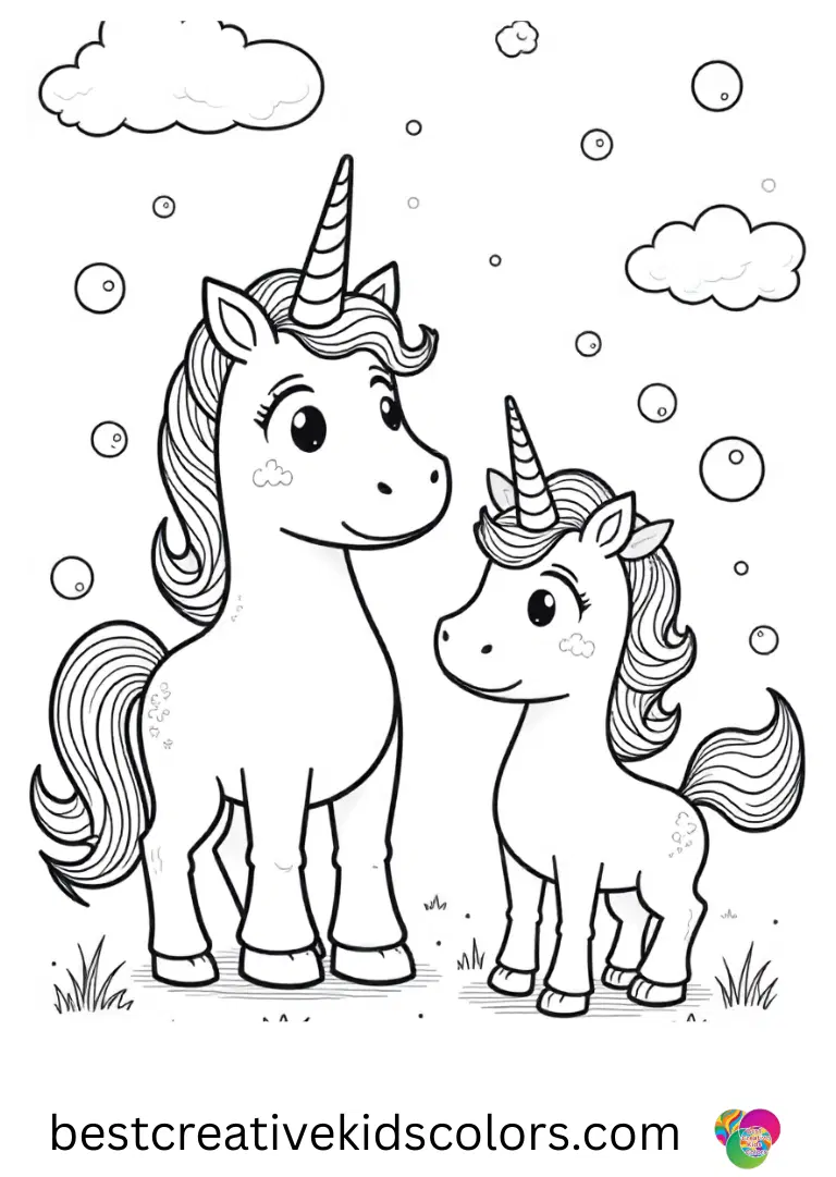 Magical unicorns blow bubbles that turn into rainbow tapioca in these Unicorn Boba Coloring Pages.