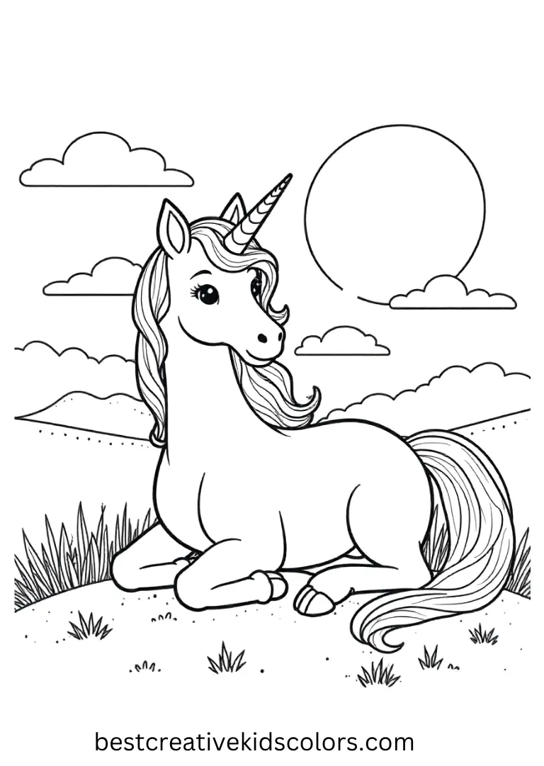 Unicorn Coloring Sheet at Sunset