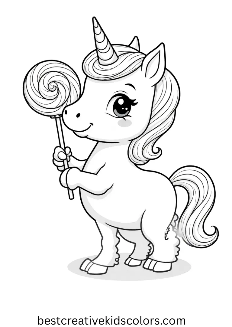 Unicorn Coloring Sheet with Lollipop