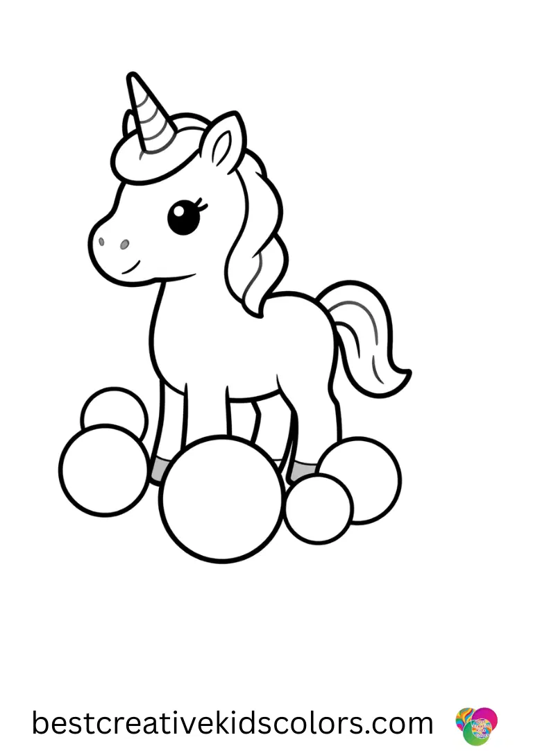 A unicorn collects floating crystal orbs in a bright magical sky in this Unicorn Coloring games online scene.