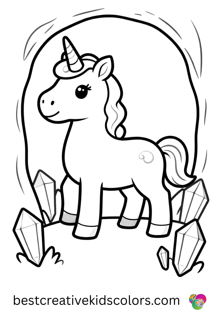 Unicorn images to print free feature a unicorn exploring sparkling crystal caves with gentle curiosity.