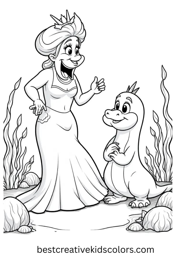 Ursula & Flotsam Mischief Disney Coloring Sheet Color Ursula with her eels causing fun under the sea on Disney Coloring Pages.