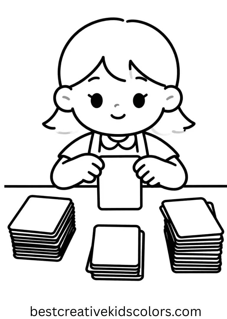 Useful gift for 6 year girl shows her sorting colored cards into separate piles on the table