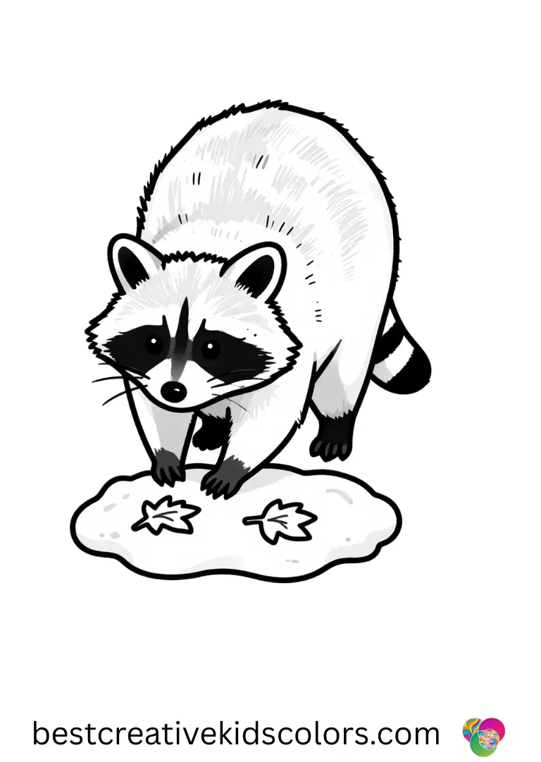 A raccoon stamping leaf prints onto soft clay appears in Valentine Coloring Pages for Adults.