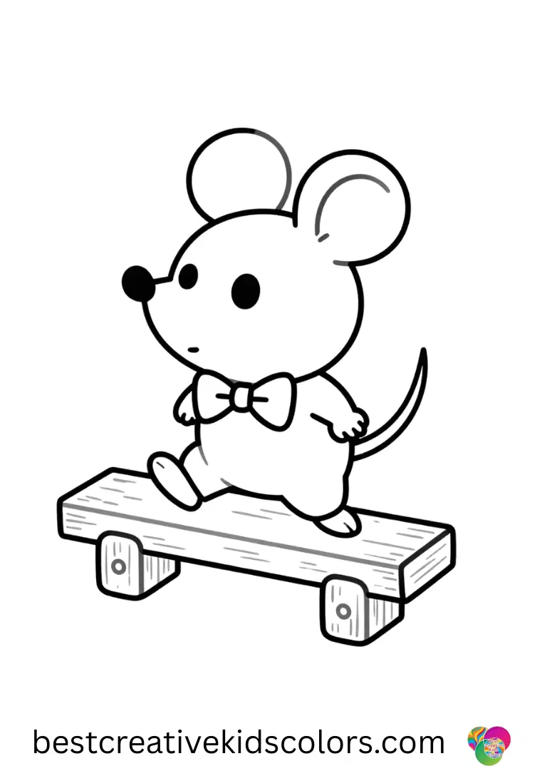 A mouse sliding bow ties along a wooden rail appears in Valentines day coloring pages disney.