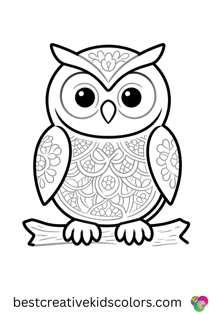 Valentine's day coloring sheets for adults shows an owl carving lace marks into tree bark.
