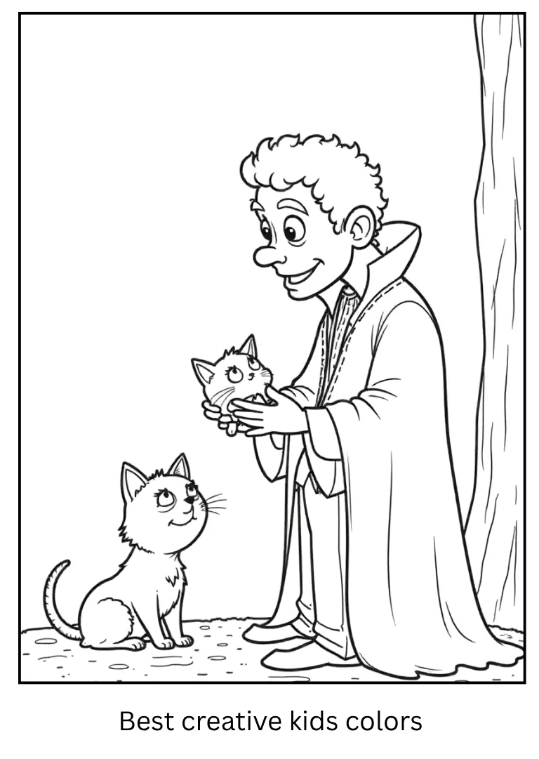 Vampire with Cat Halloween Coloring Sheet