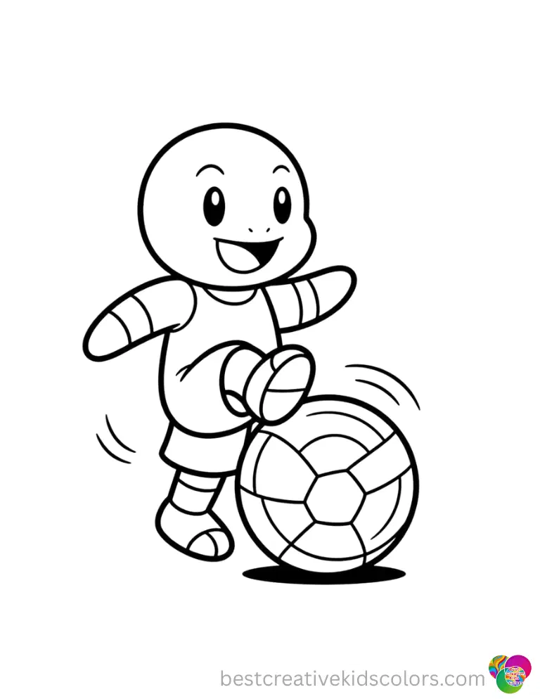 Thick, clean lines frame this fun Pokemon kicking a striped soccer ball across an empty space.