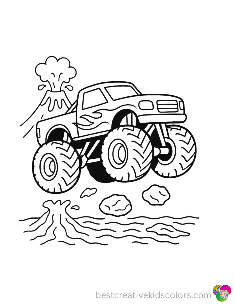 Volcano Monster Truck Coloring Sheets Lava Jump