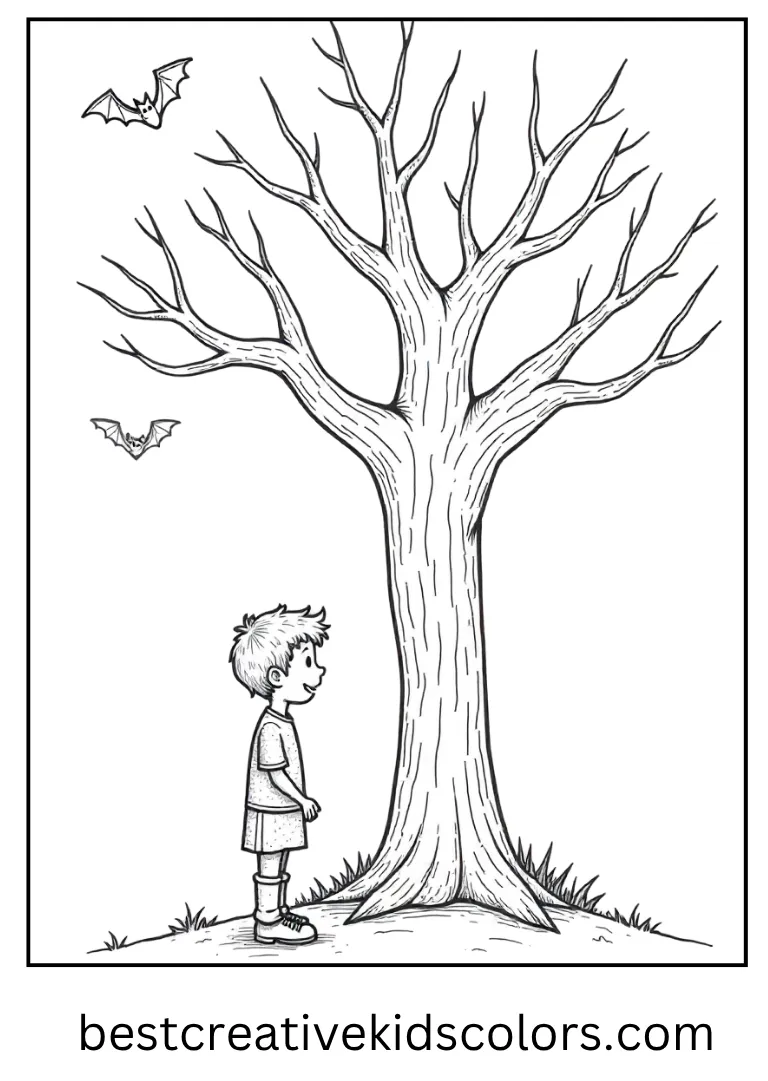 Wills Spooky Tree Coloring Page
