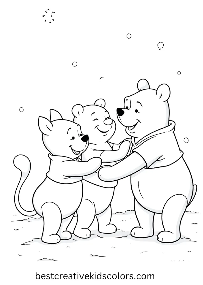Winnie the Pooh Digital Coloring Pages – Pooh and Friends Celebrating Together