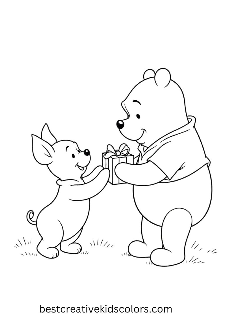 Winnie the Pooh Free Coloring Pages – Pooh Giving Piglet a Gift