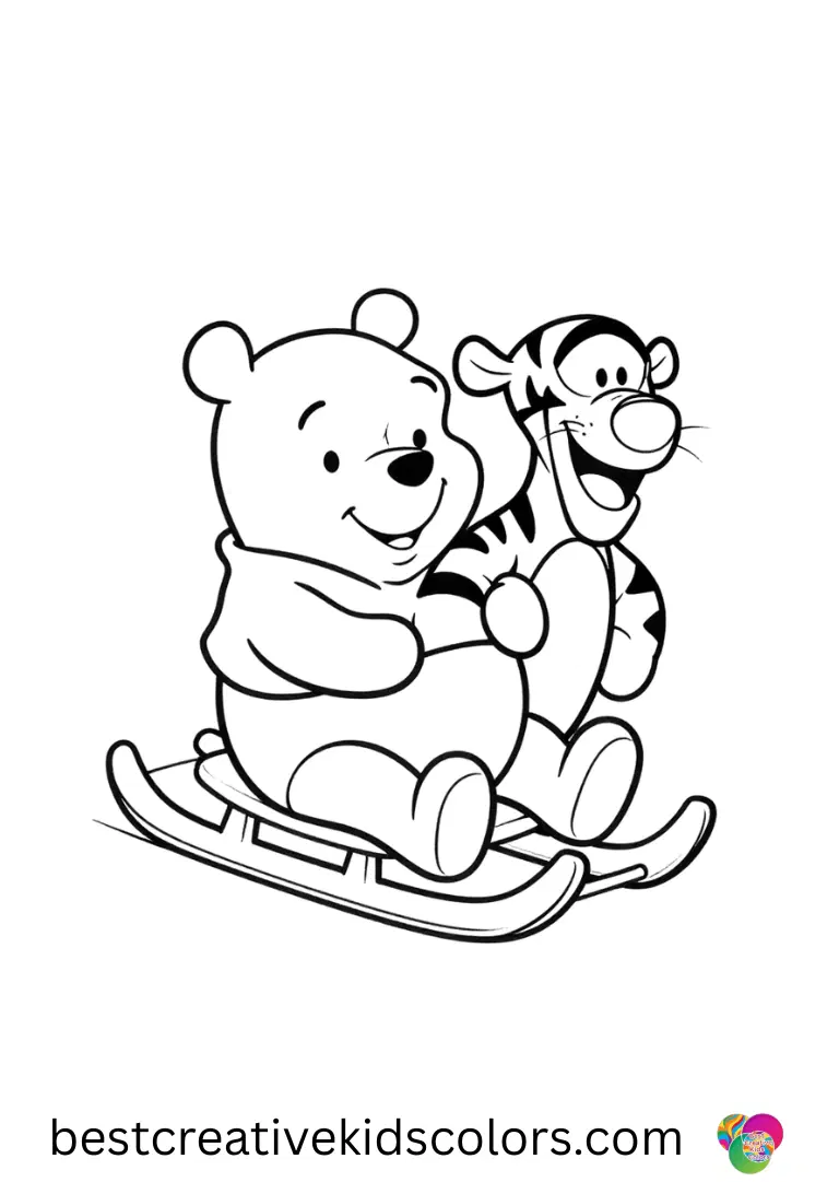 Winnie the pooh christmas coloring pages printable Winnie the pooh christmas coloring pages printable depicts Pooh sledding with Tigger through snow.