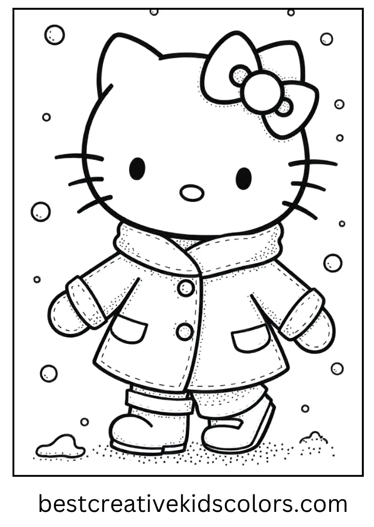 Winter Coat Kitty Snow Day Coloring Page
