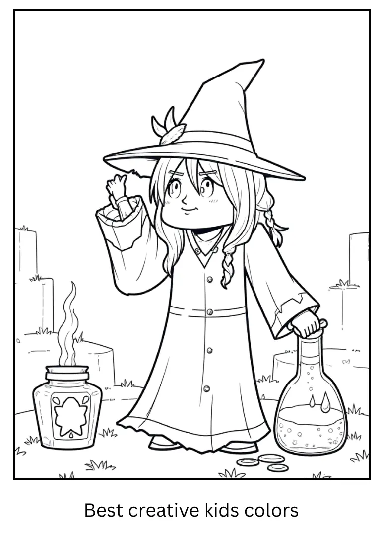 Witch Brewing Potion – Minecraft Coloring Outline