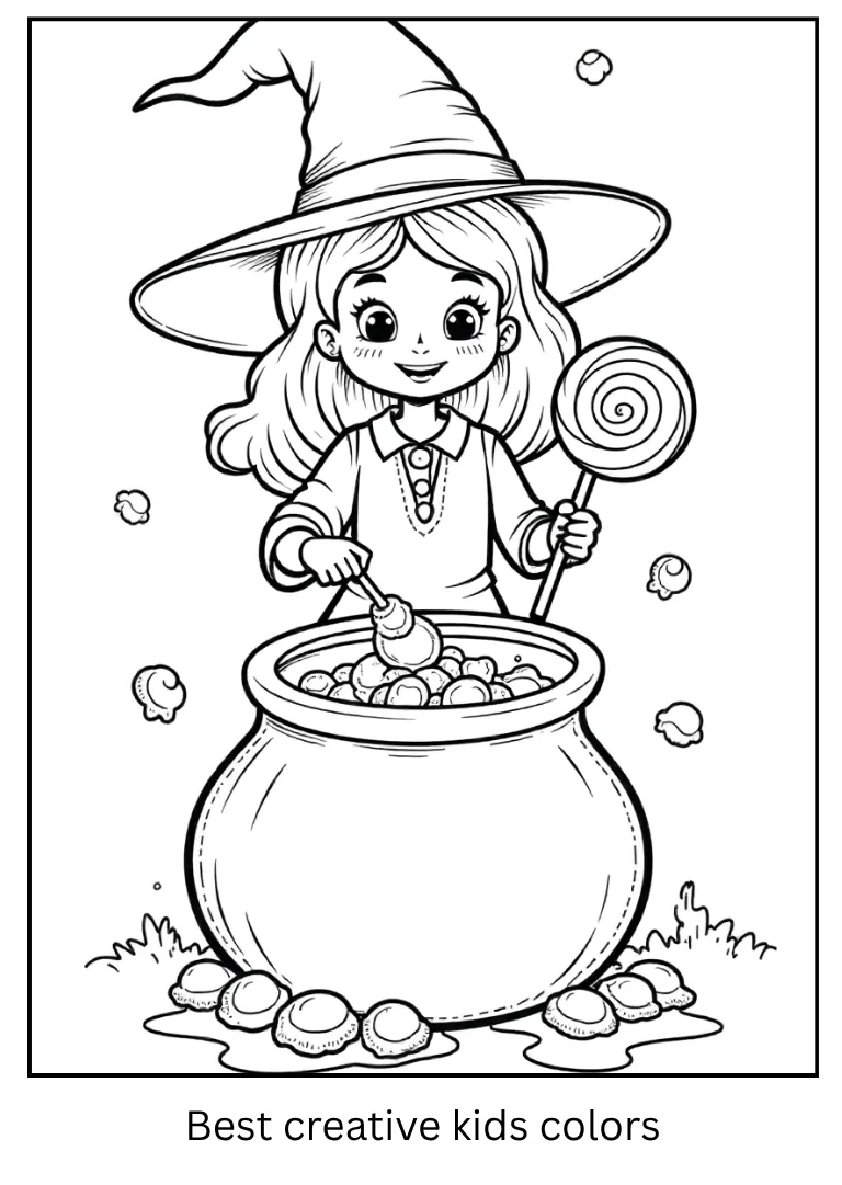 Witch Cauldron Candy Mix Coloring Sheet