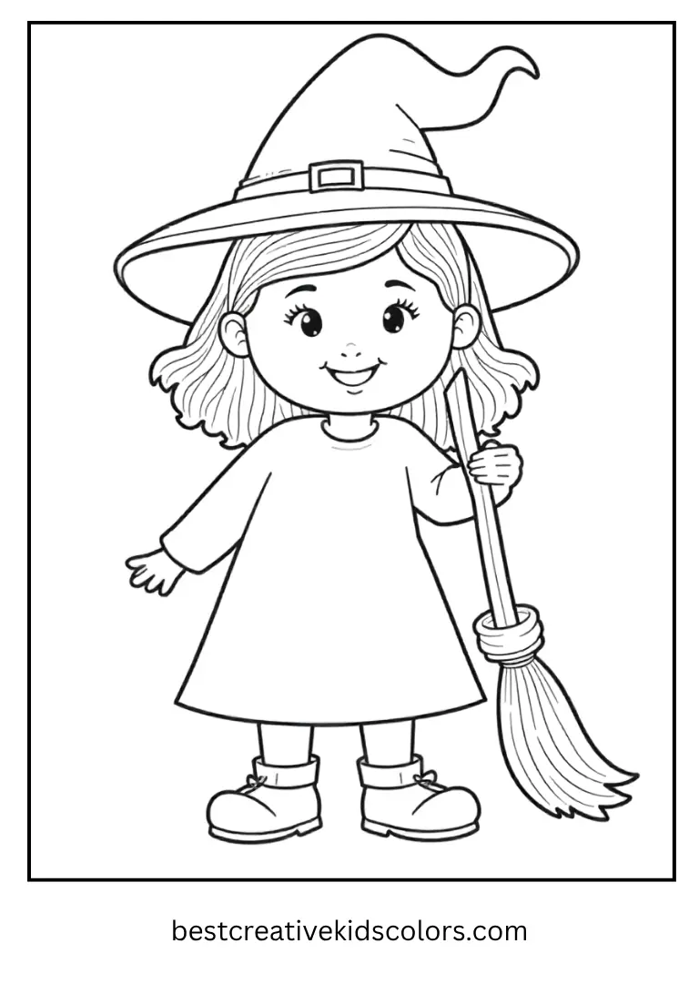 Witch Costume Halloween Coloring Page