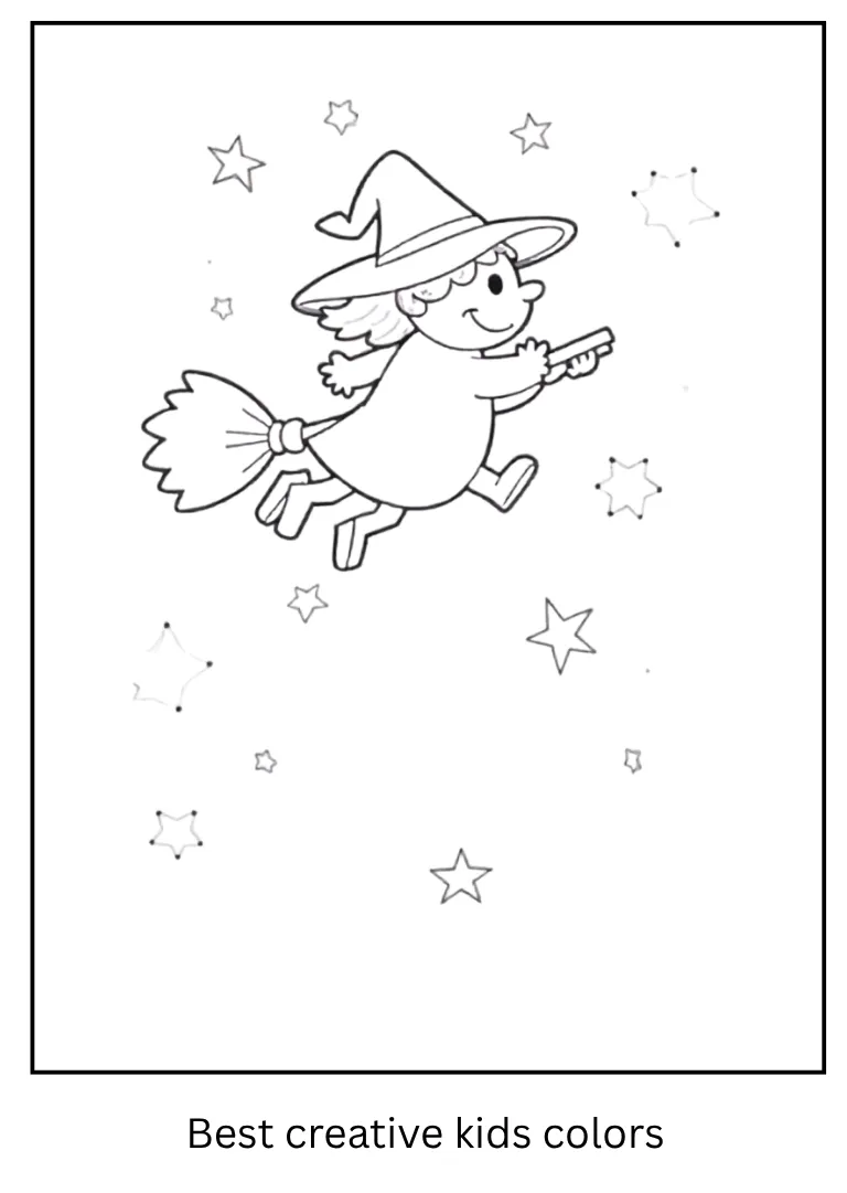 Witch with Starry Sky Halloween Printable Page