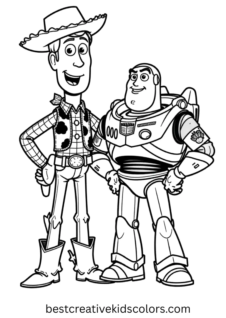 Woody & Buzz Hero Rescue Disney Coloring Sheet Help Woody and Buzz save the day with adventurous Disney Coloring Pages.