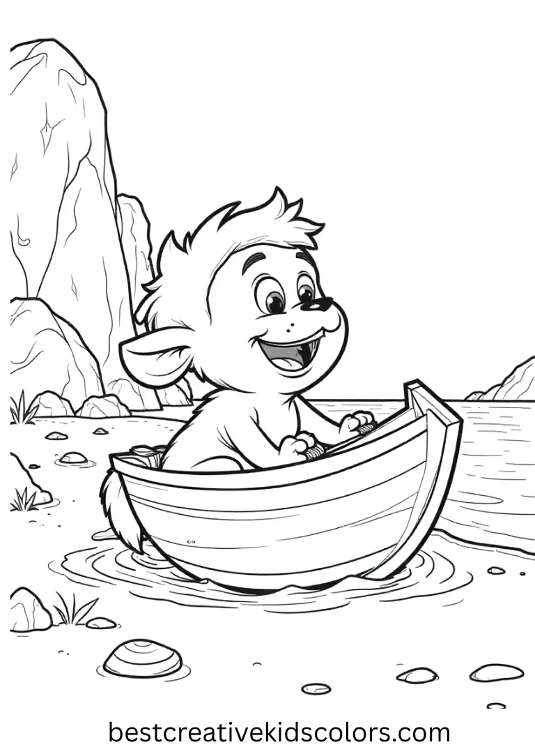 Zuma rescues a toy boat drifting near rocks along the beach.