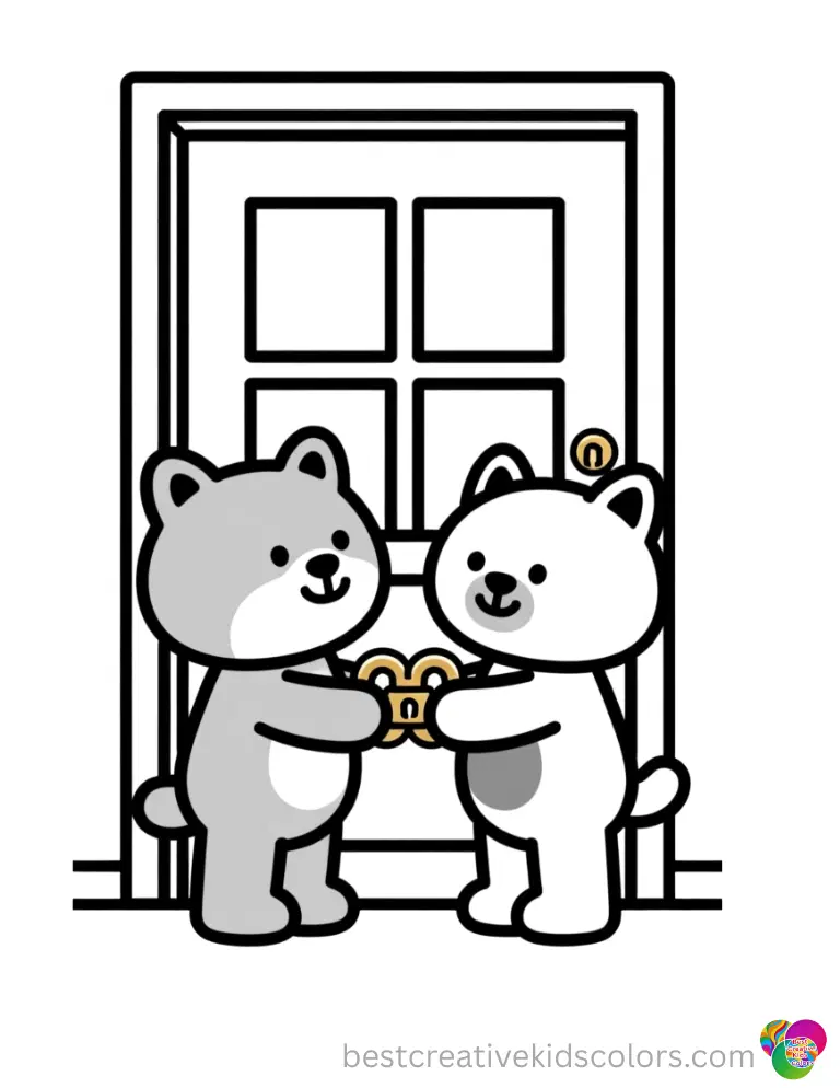 Bluey and Bingo safely fasten a brass window latch in bluey and bingo coloring page.